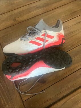 adidas White and Coral/Gray Turf Soccer Shoes